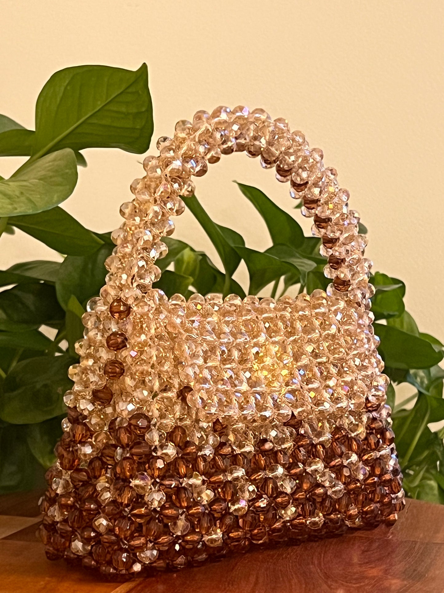 Brown and Champagne Beaded Purse