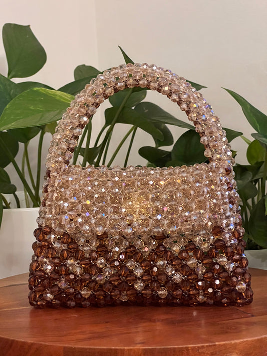 Brown and Champagne Beaded Purse