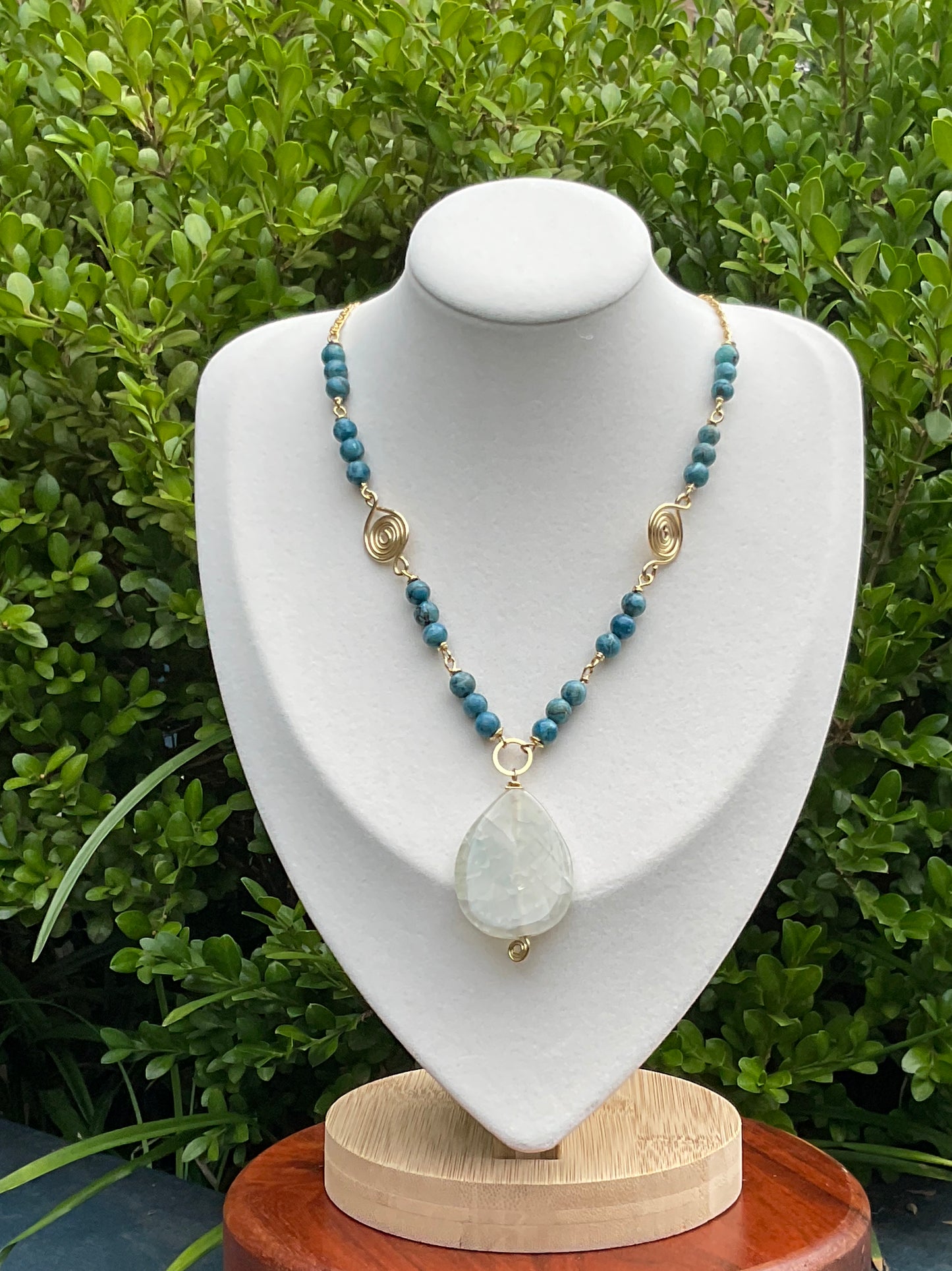 Blue Harmony Teardrop Necklace with Swirled Accents