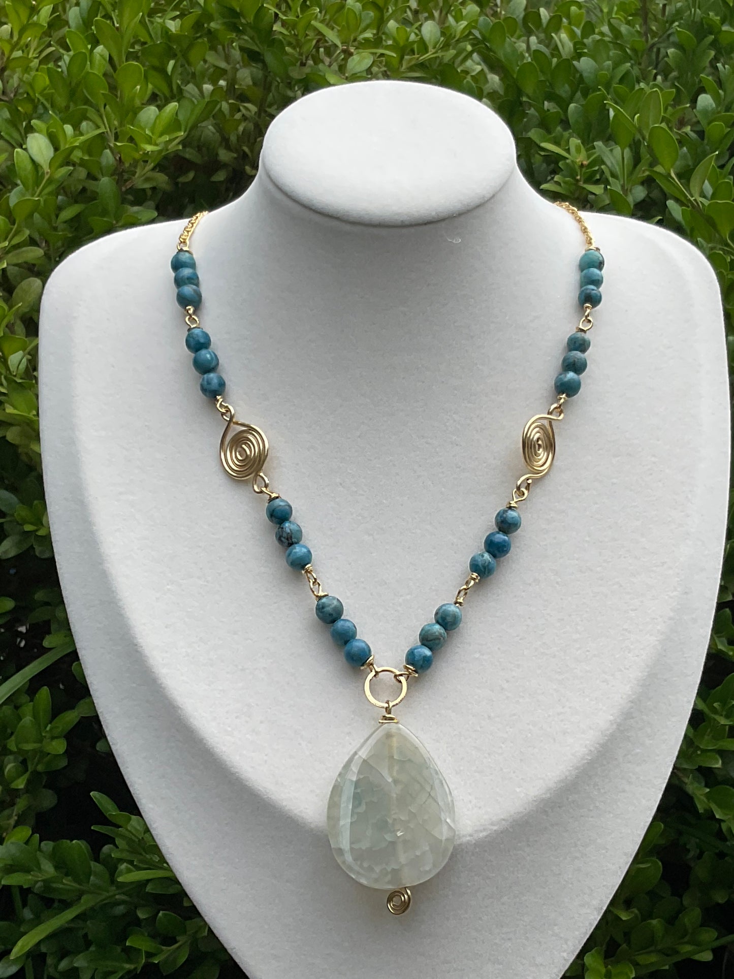 Blue Harmony Teardrop Necklace with Swirled Accents