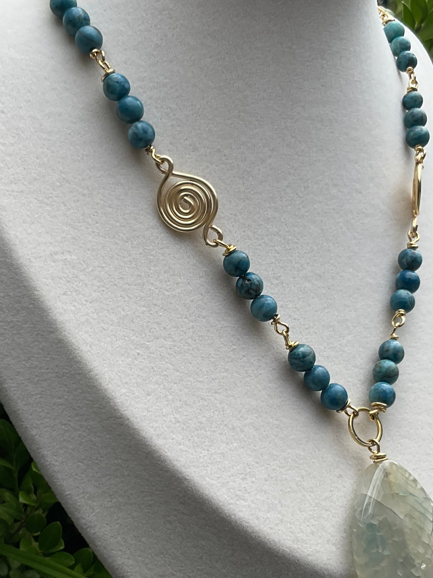 Blue Harmony Teardrop Necklace with Swirled Accents