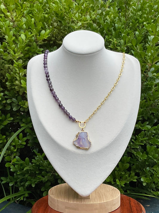 Amethyst Harmony: Dual-Element Necklace with Raw Stone Accent