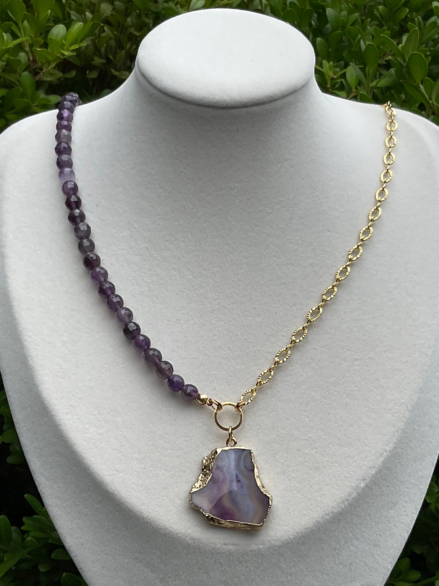 Amethyst Harmony: Dual-Element Necklace with Raw Stone Accent