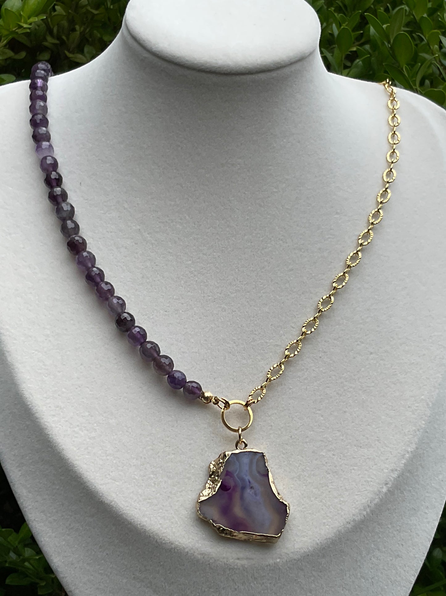 Amethyst Harmony: Dual-Element Necklace with Raw Stone Accent