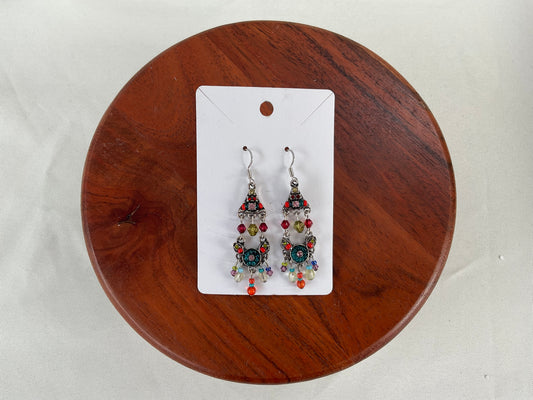 Enchanting Charms: Colorful Beads & Antique Silver Dangle Earrings