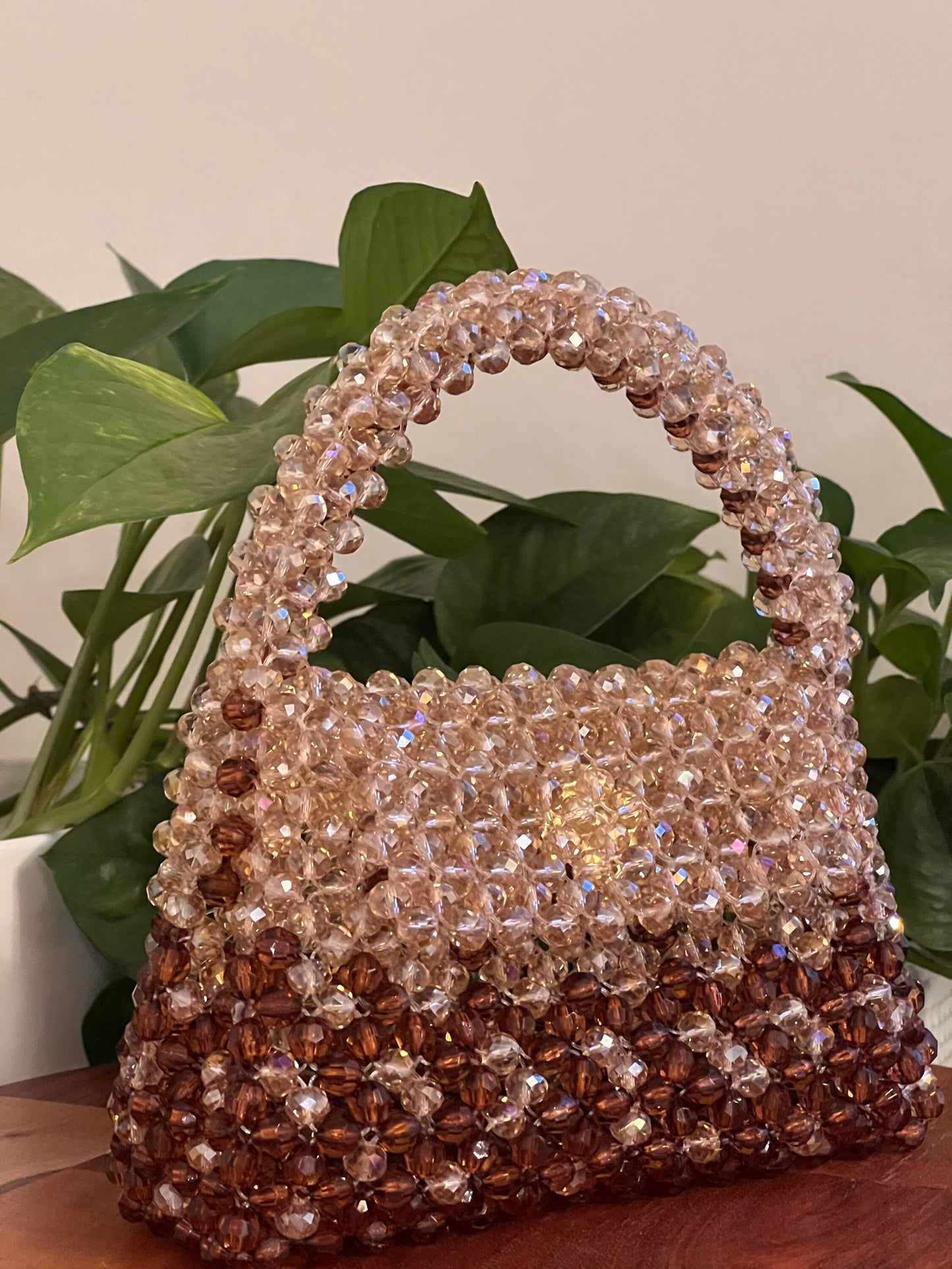 Brown and Champagne Beaded Purse