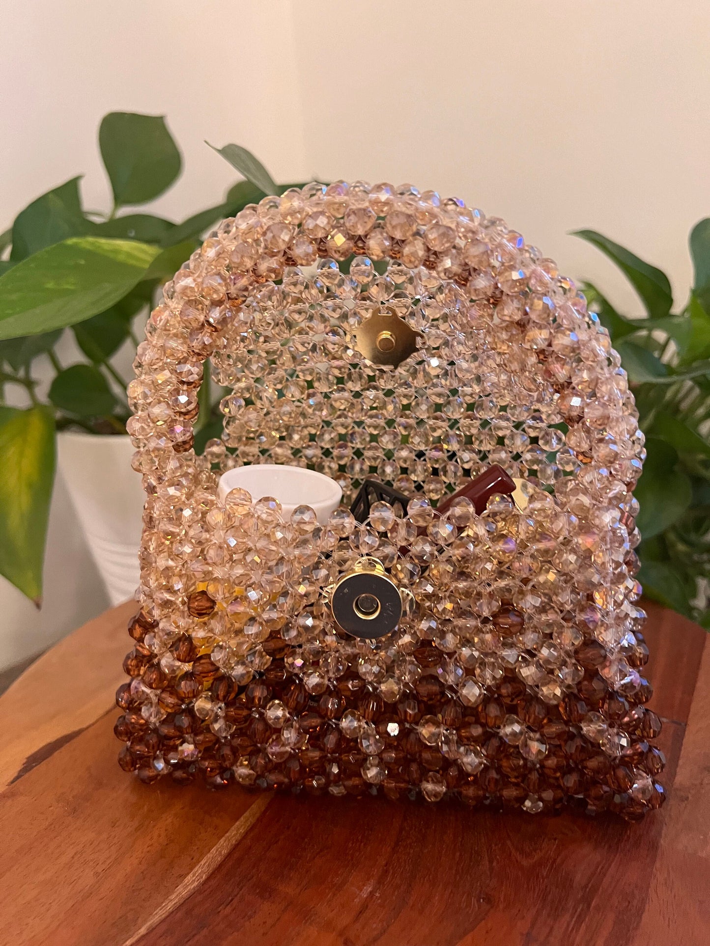 Brown and Champagne Beaded Purse