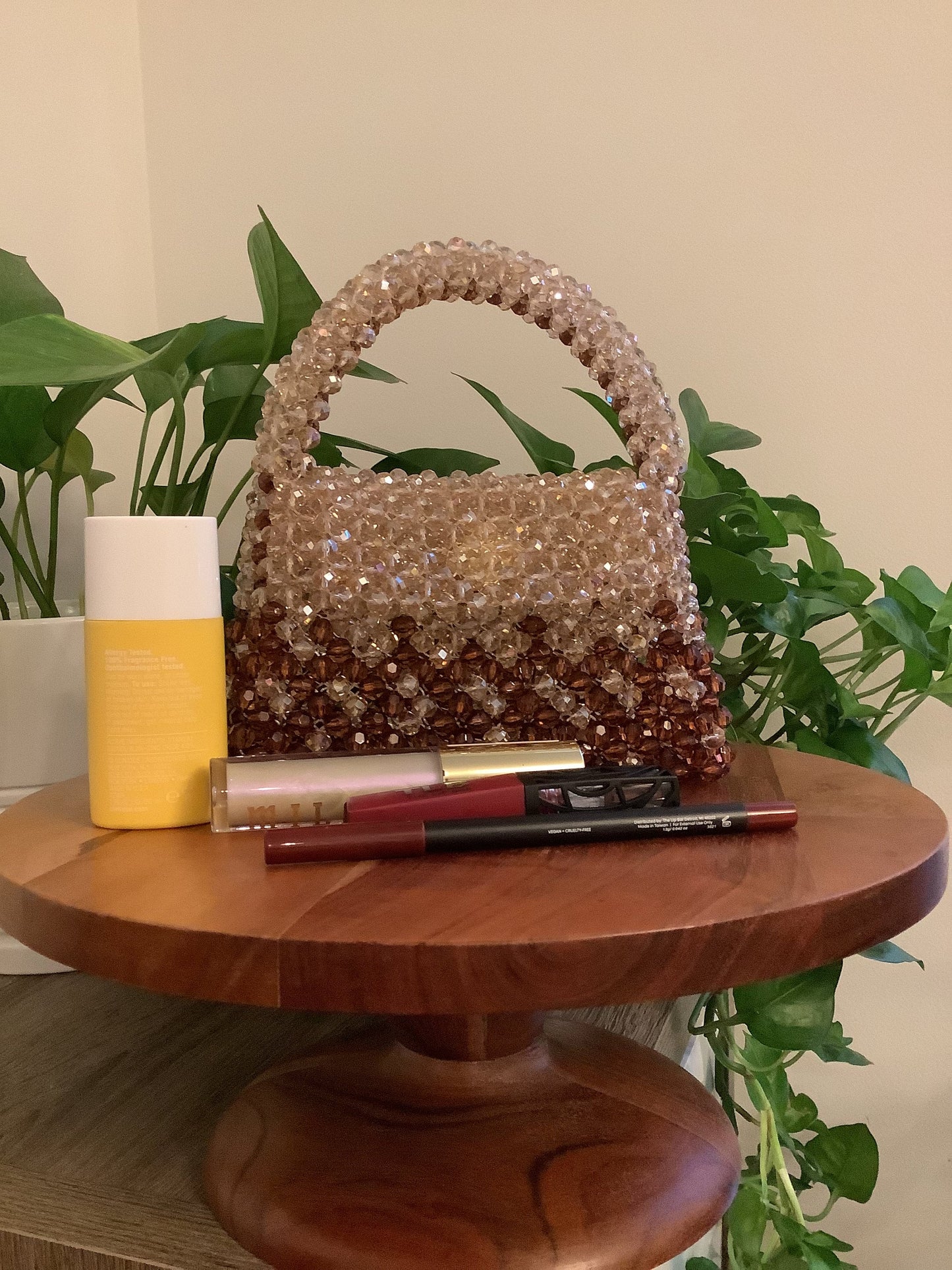 Brown and Champagne Beaded Purse