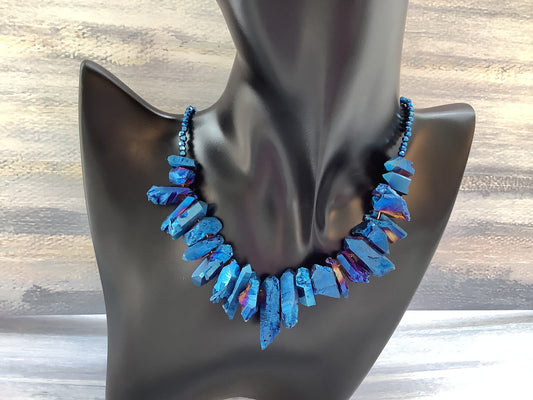 Ocean Mystique: Blue Quartz Beaded Necklace